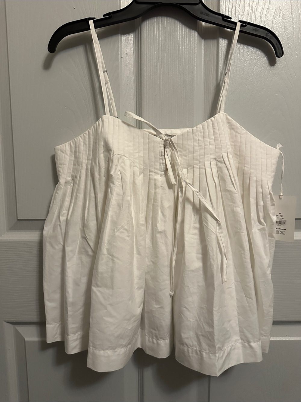 Women's White Pleated Spaghetti-Strap Camisole